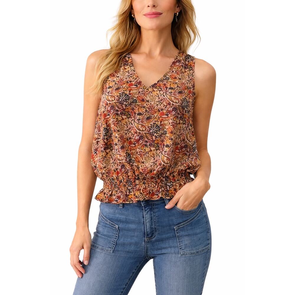 Evereve Olivia Paisley Tank Top Size S Boho Floral Sleeveless Peplum Blouse